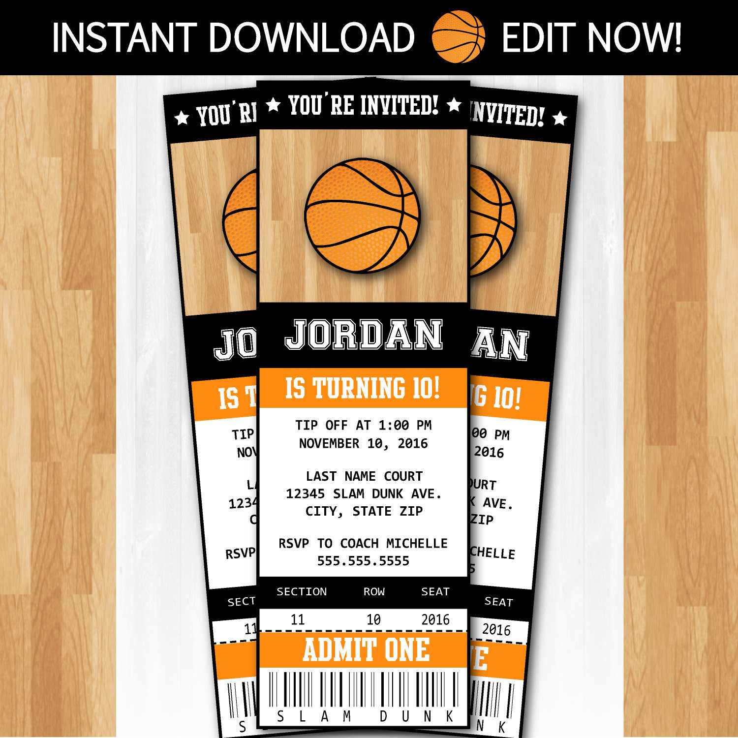 Basketball Birthday Party Invitations
 Basketball Invitations DIY Instantly Downloadable and