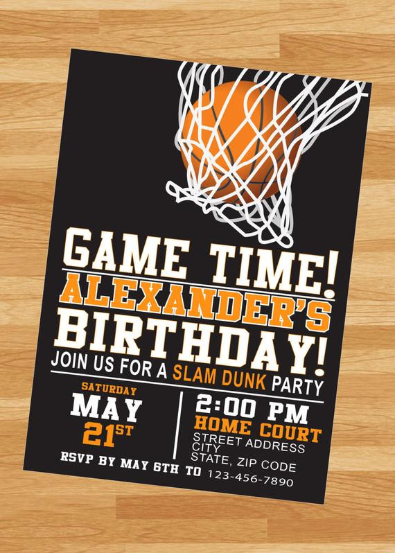 Basketball Birthday Party Invitations
 Basketball Birthday Party PRINTED invites