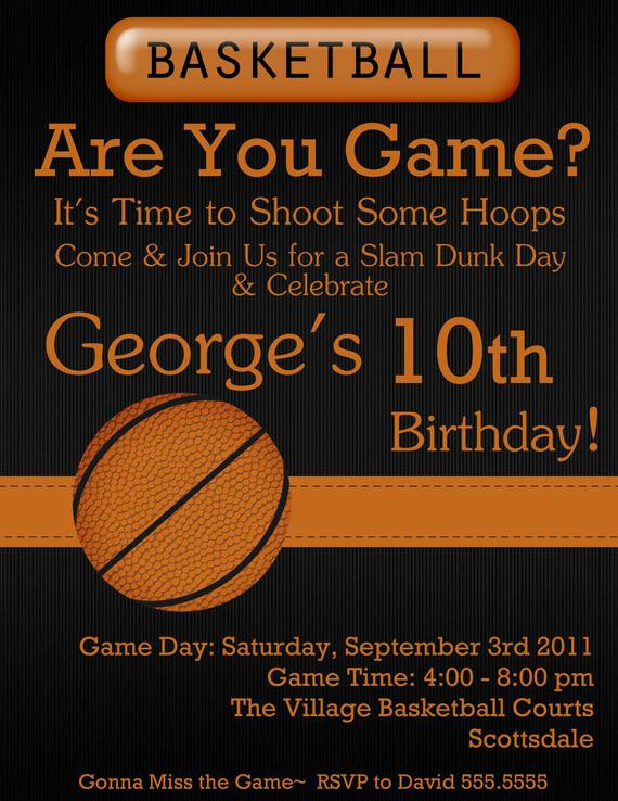 Basketball Birthday Party Invitations
 Basketball Digital Birthday Invitation