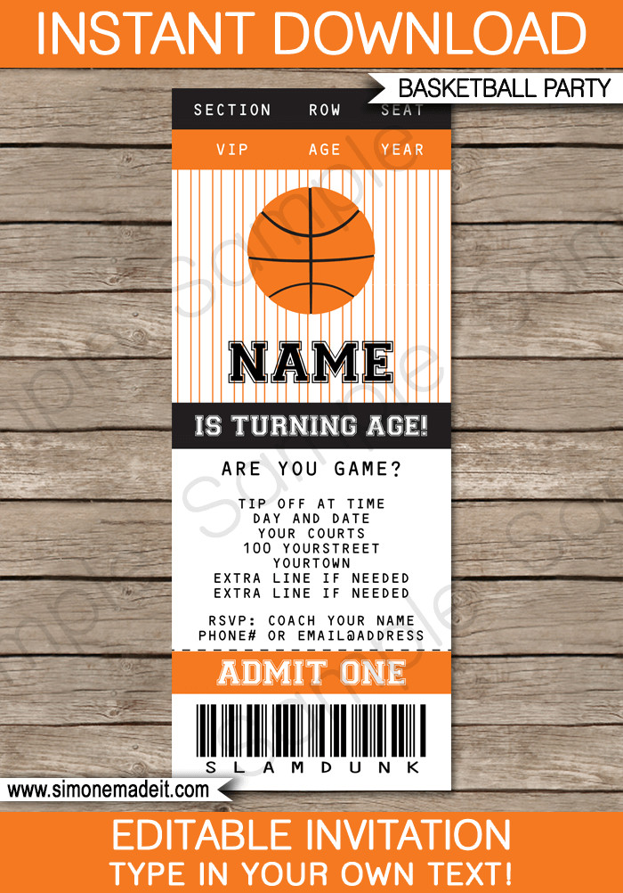 Basketball Birthday Party Invitations
 Basketball Ticket Invitation Template