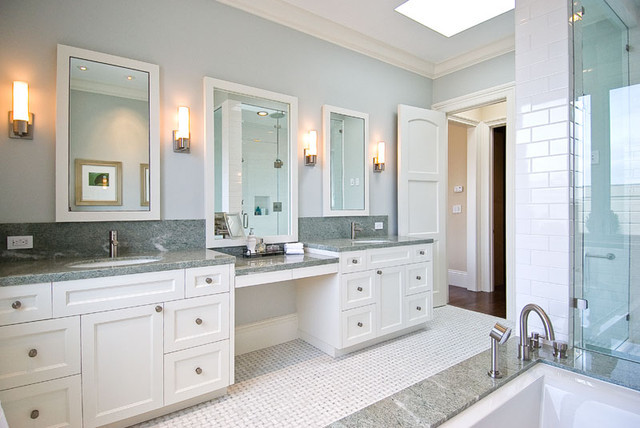 Bathroom Vanity Backsplash
 his and hers vanities painted cabinets granite counters