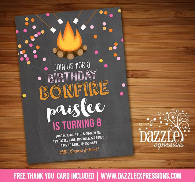 Beach Bonfire Birthday Party Ideas
 Printable Bonfire Chalkboard Birthday Invitation