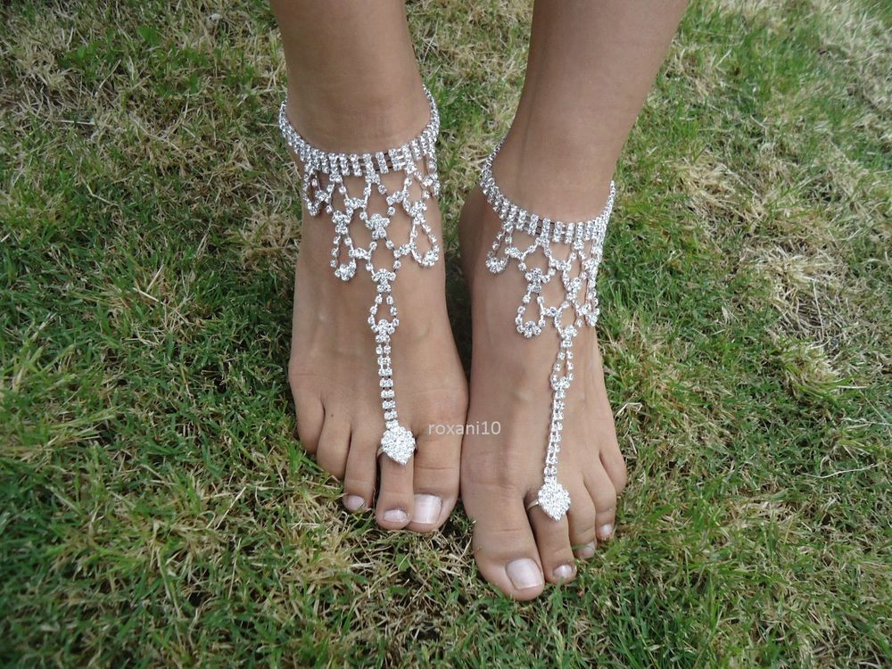 Beach Wedding Barefoot Sandals
 Shining Crystal barefoot sandals anklet foot Beach