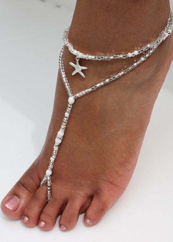 Beach Wedding Barefoot Sandals
 Beach Wedding Barefoot Sandal White Silver Bridal Foot Jewelry