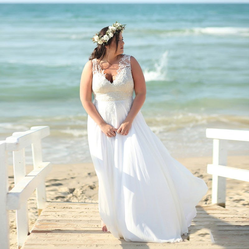 Beach Wedding Dresses Cheap
 Custom Plus Size Beach Wedding Dress Cheap Cap Sleeve V
