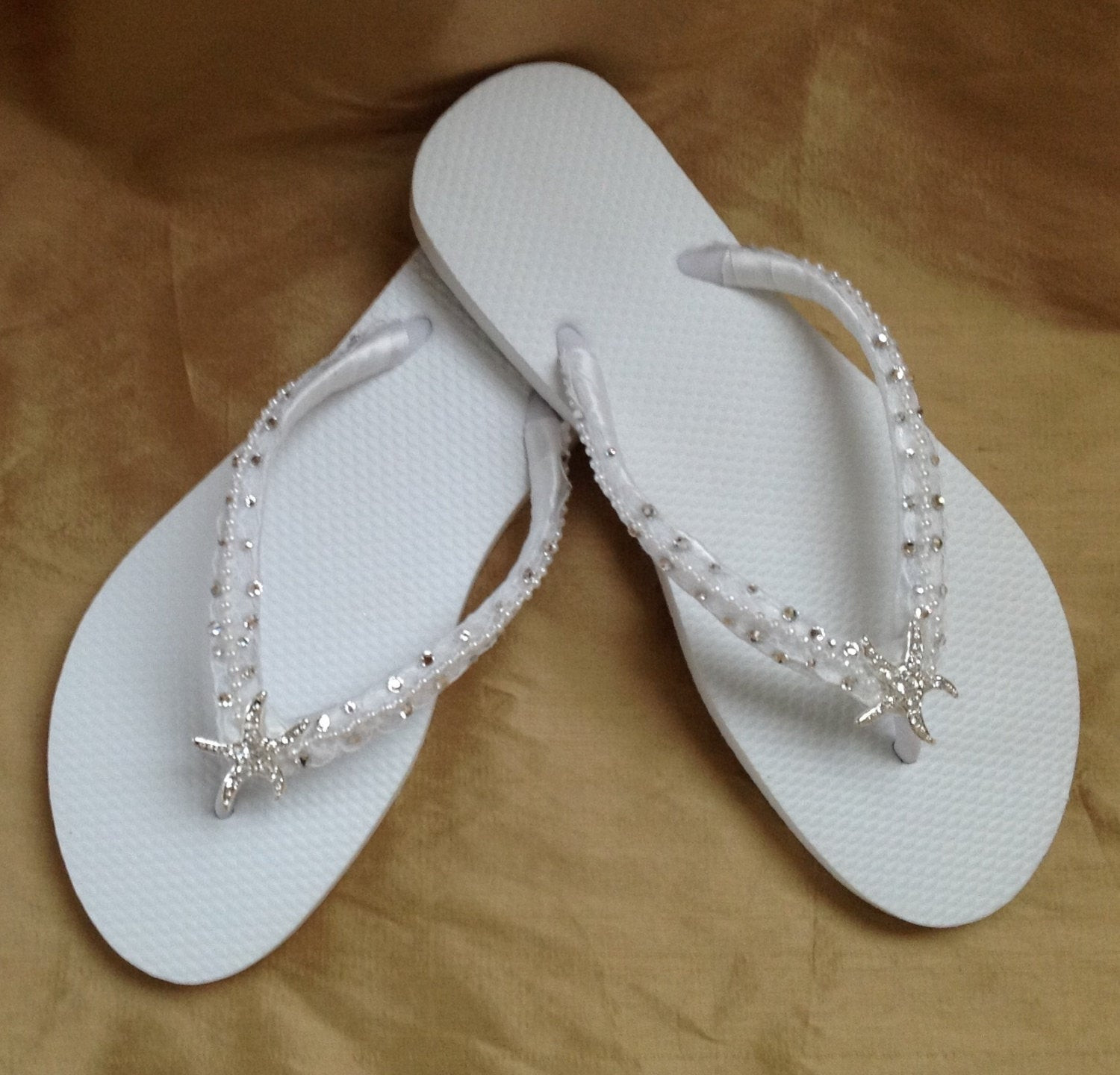 Beach Wedding Flip Flops
 Bridal Flip Flops In White With Tropical Starfish Perfect