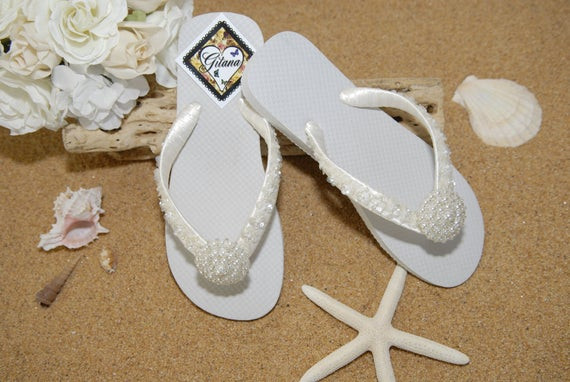 Beach Wedding Flip Flops
 Bridal Flip Flops Bridal Sandals Beach Wedding by GitanaBridal