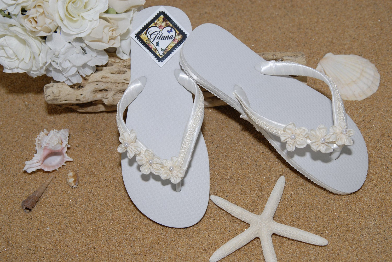 Beach Wedding Flip Flops
 Bridal Flip Flops Bridal Sandals Beach Wedding by GitanaBridal