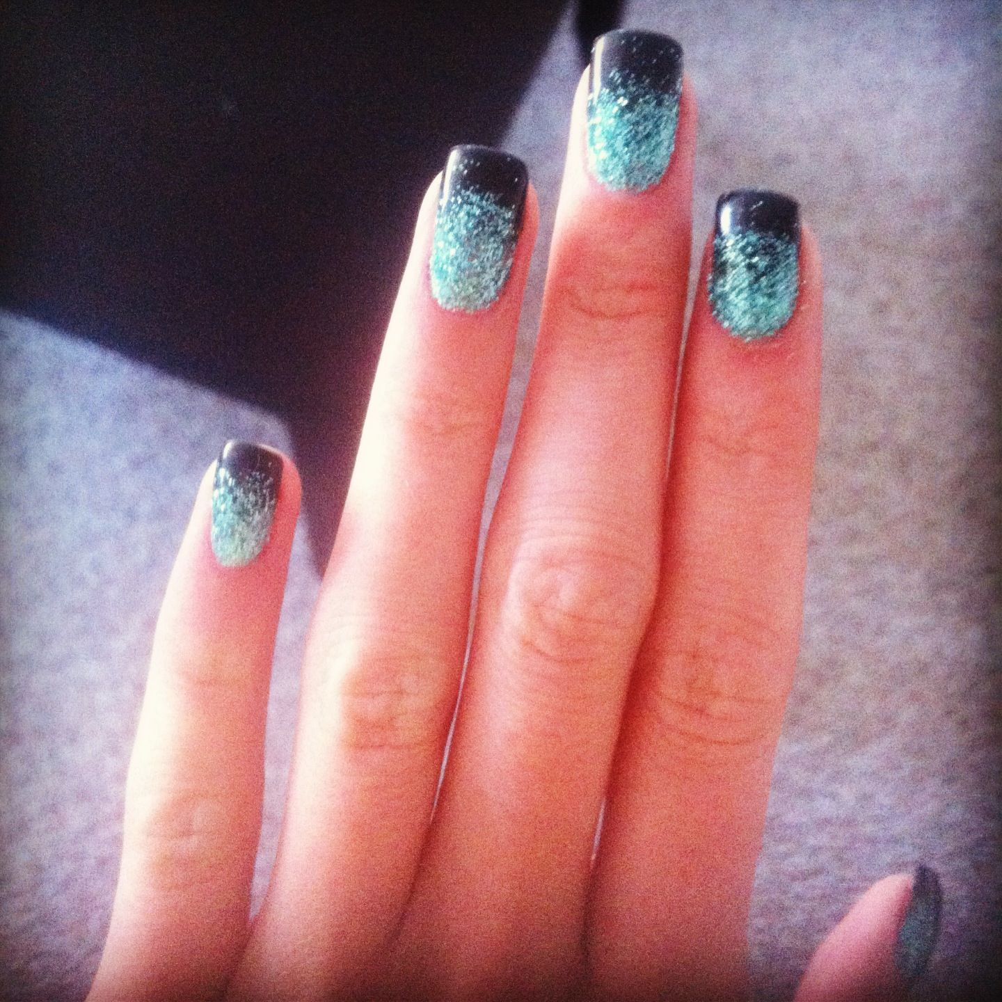 Beautiful Gel Nails
 Beautiful gel nails Black tips ice blue sparkles
