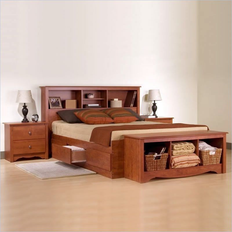 Bedroom Sets With Storage
 Prepac Monterey Cherry Queen Wood Platform Storage Bed 3