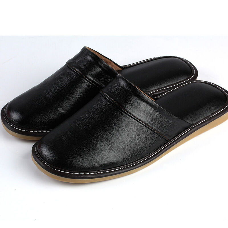 Bedroom Slippers Mens
 Cozy Adult Black Synthetic Leather Soft House Bedroom