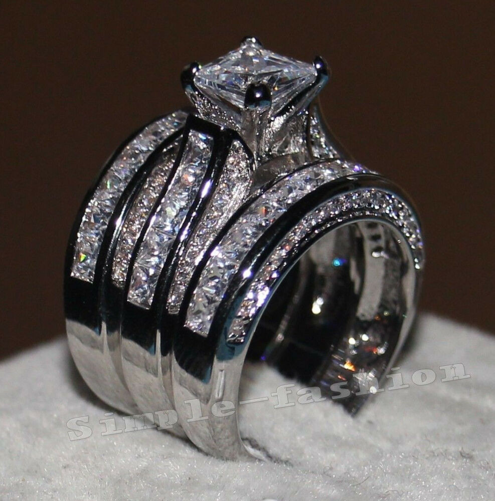 Best Wedding Rings For Women
 Women Princess cut 10ct Diamonique Cz White Gold filled 3