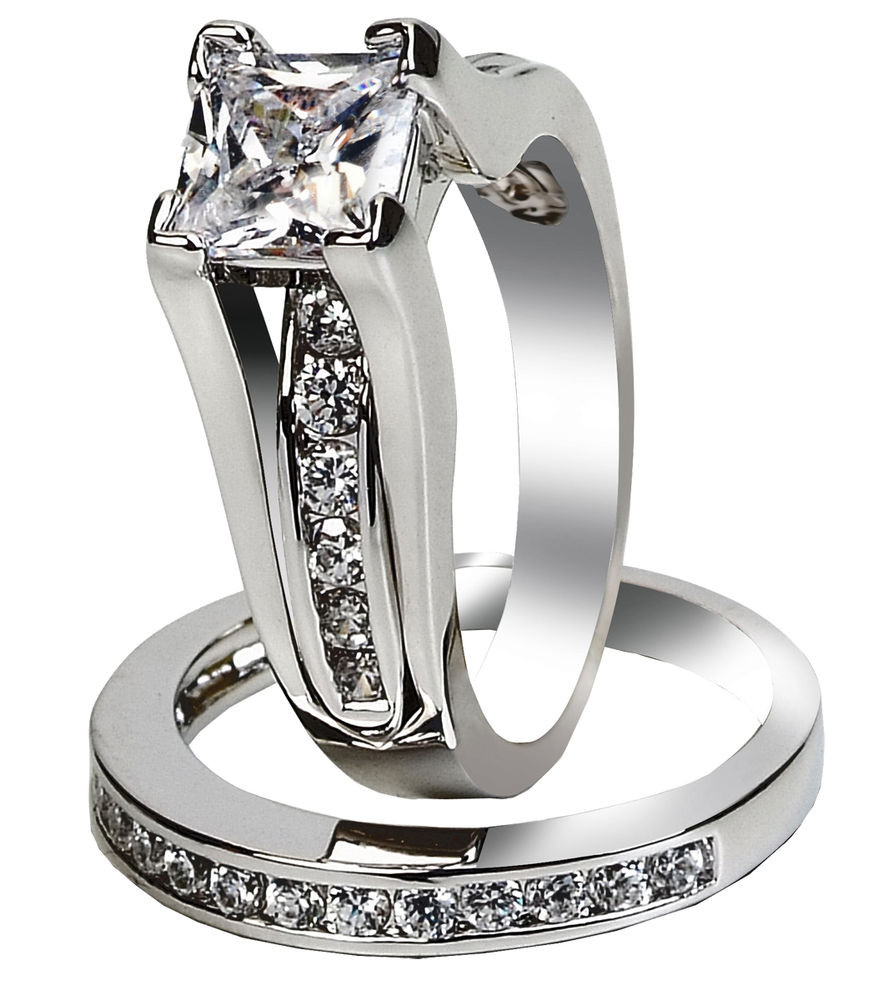 Best Wedding Rings For Women
 Women s Stainless Steel Princess Cut Top CZ Wedding Ring