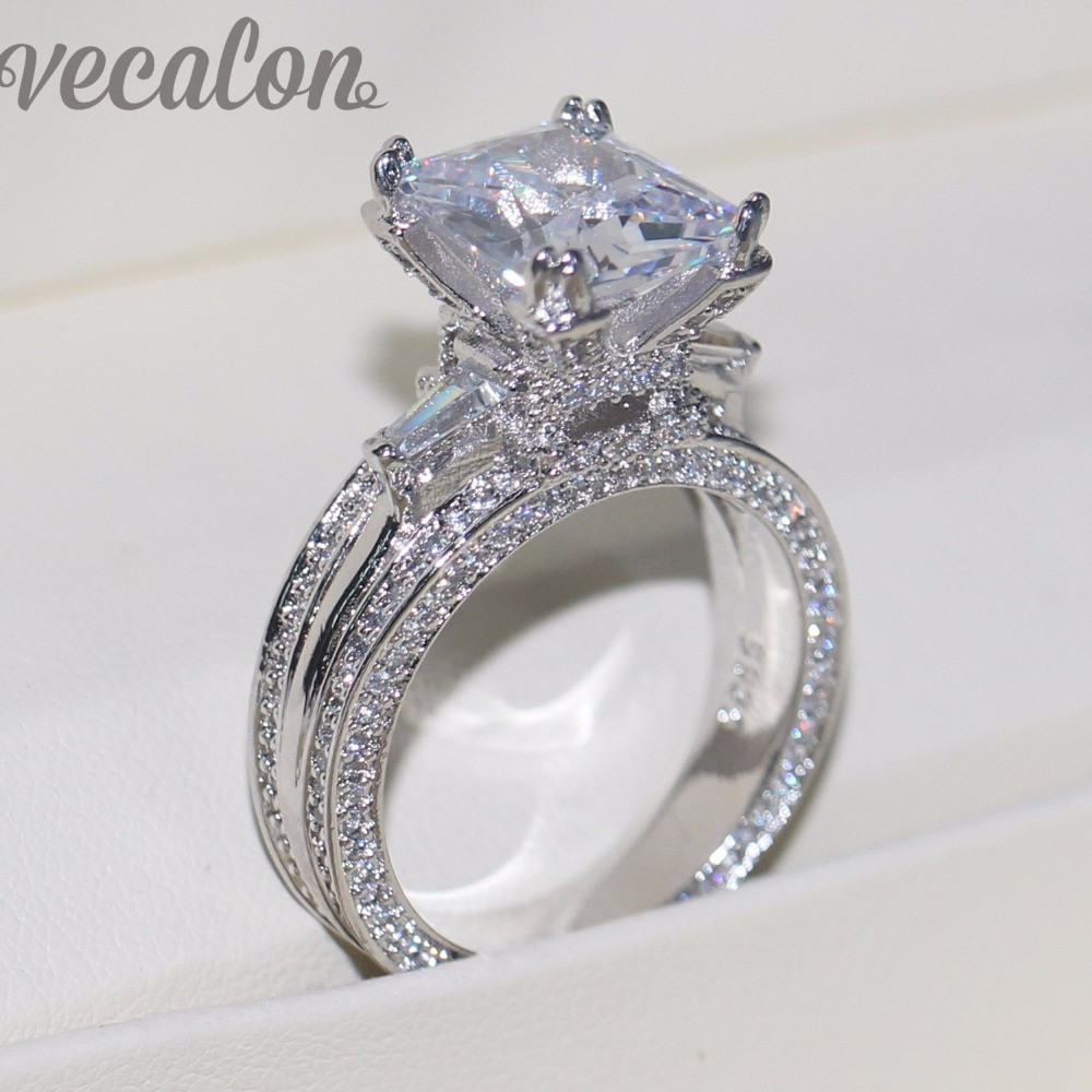 Big Diamond Wedding Rings
 Vecalon Women Big Jewelry ring Princess Cut 10ct AAAAA