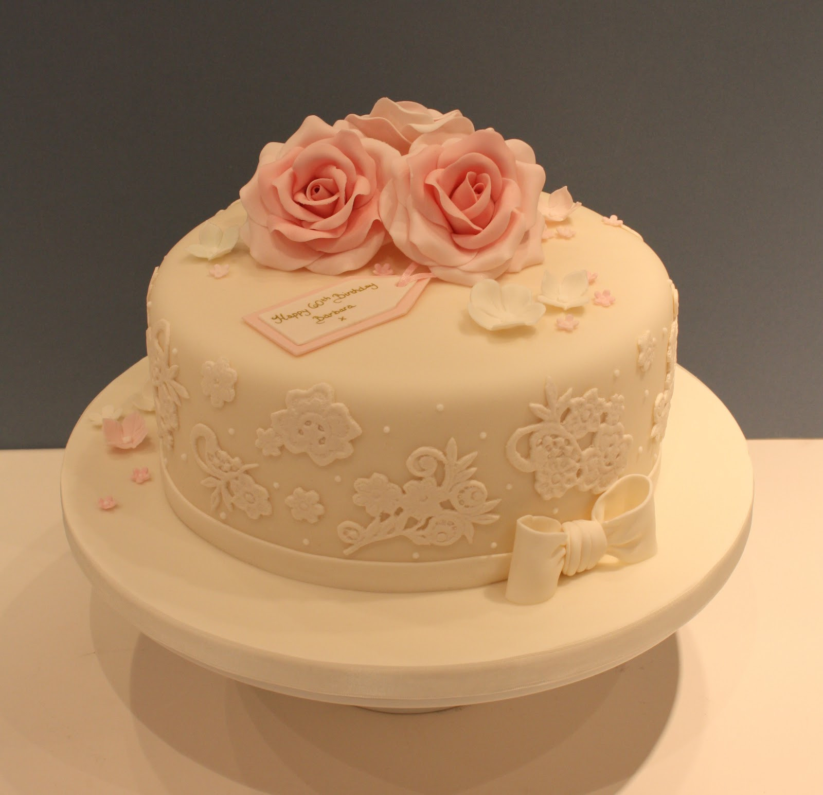 Birthday Cakes For Ladies
 Tiers & Tiaras Elegant Lace & Roses Birthday Cake