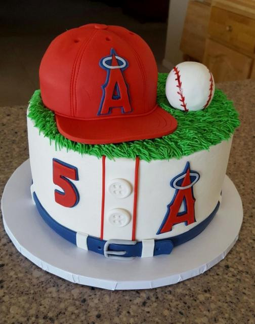 Birthday Cakes Los Angeles
 LA Angels Baseball Theme Birthday Cake with Cap Ball