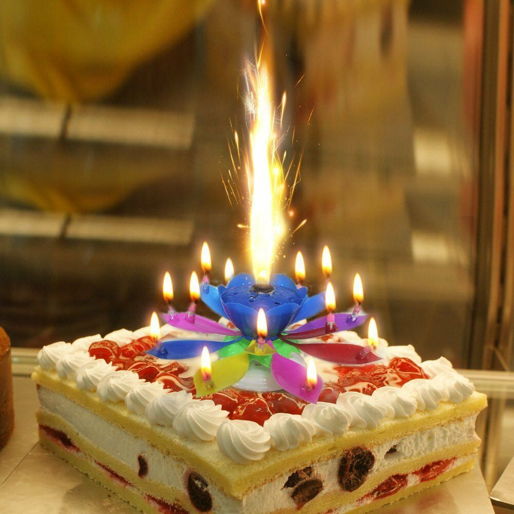 Birthday Cakes With Candles
 Music Singing Candle Spin Lotus Happy Birthday Wedding