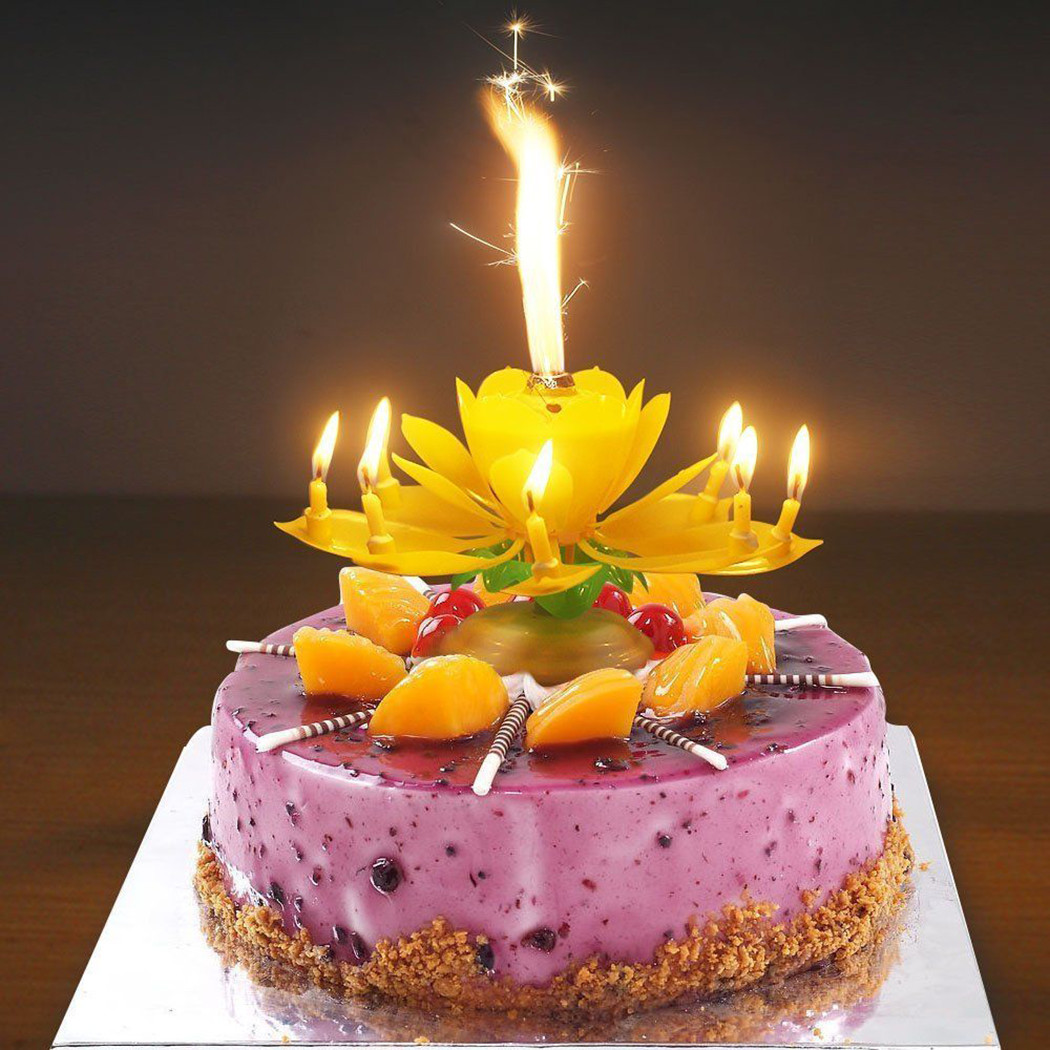 Birthday Cakes With Candles
 Party Lotus Flower Decoration Birthday Candle Double deck