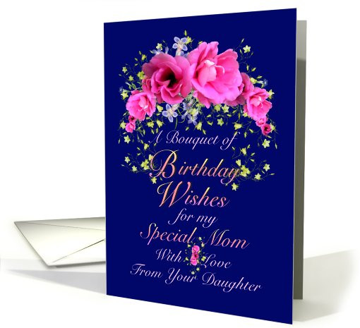 Birthday Cards For Mom From Daughter
 Mom Birthday Wishes from Daughter Pink Bouquet card