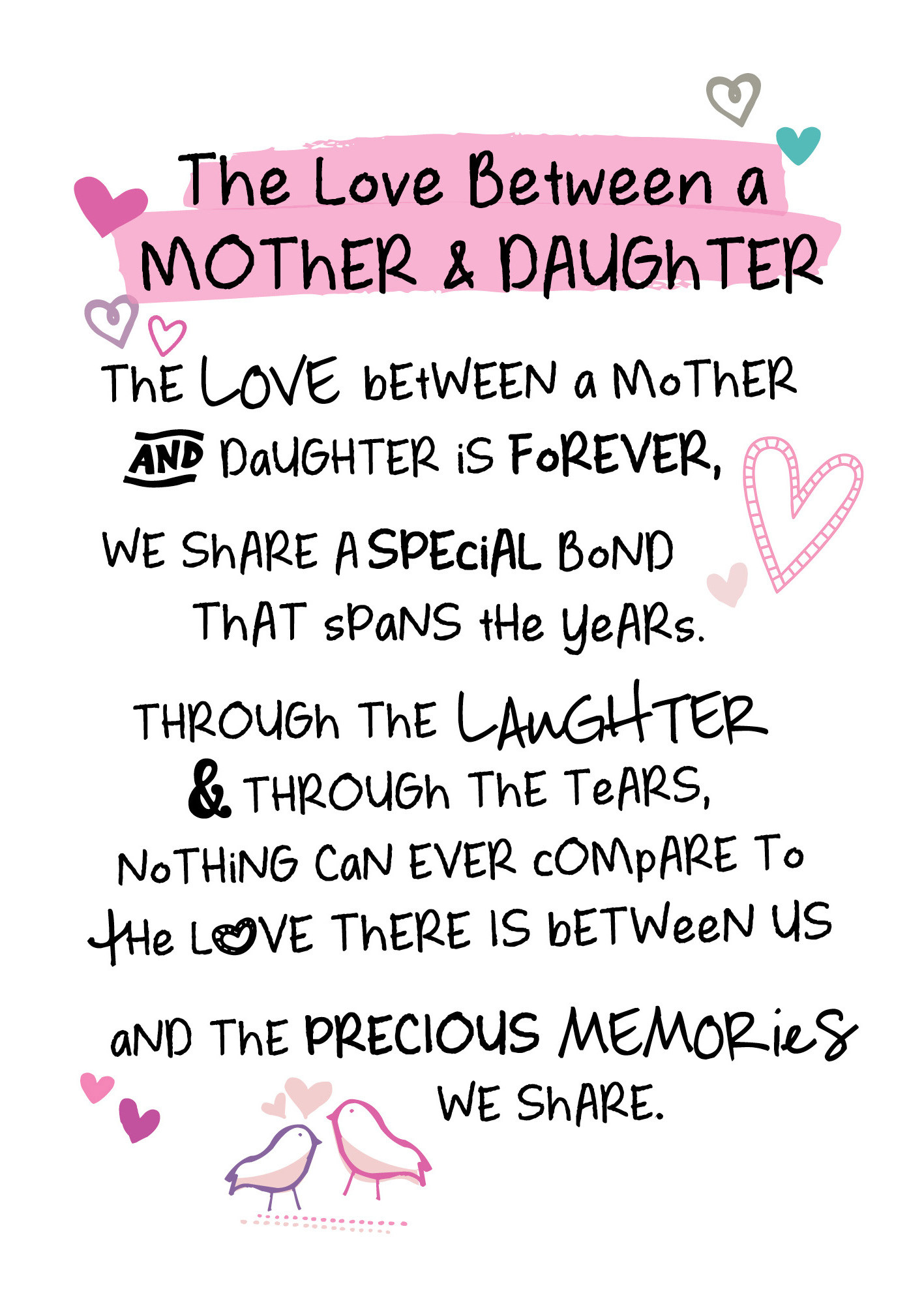 Birthday Cards For Mom From Daughter
 Mother & Daughter Love Inspired Words Greeting Card Blank