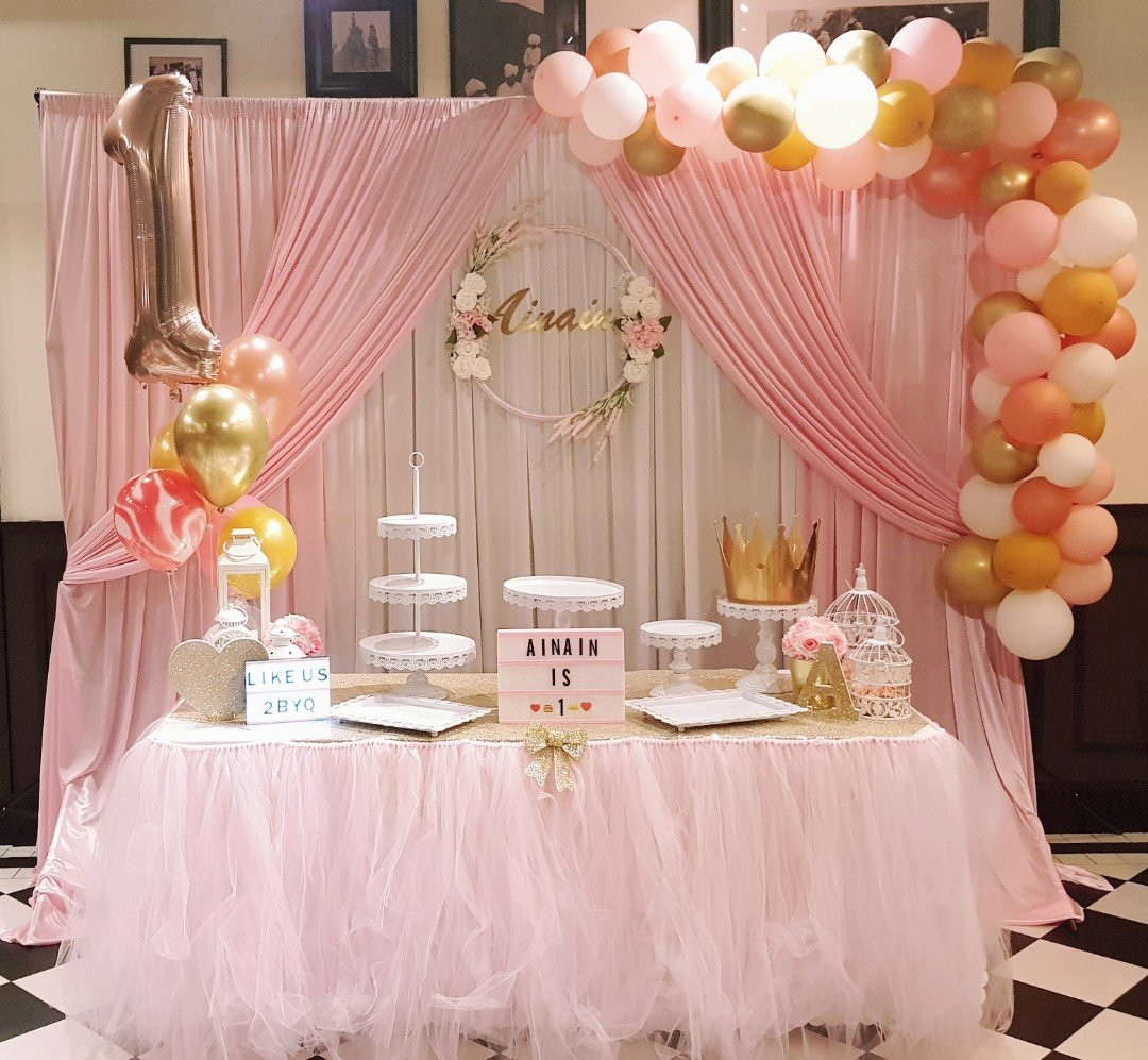 Birthday Decor
 Blush Pink Birthday backdrop & dessert table decor