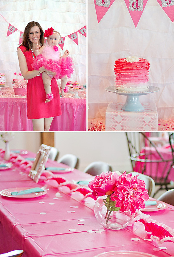 Birthday Decorations For Girls
 Girly & PINK Ombre First Birthday Party Hostess with