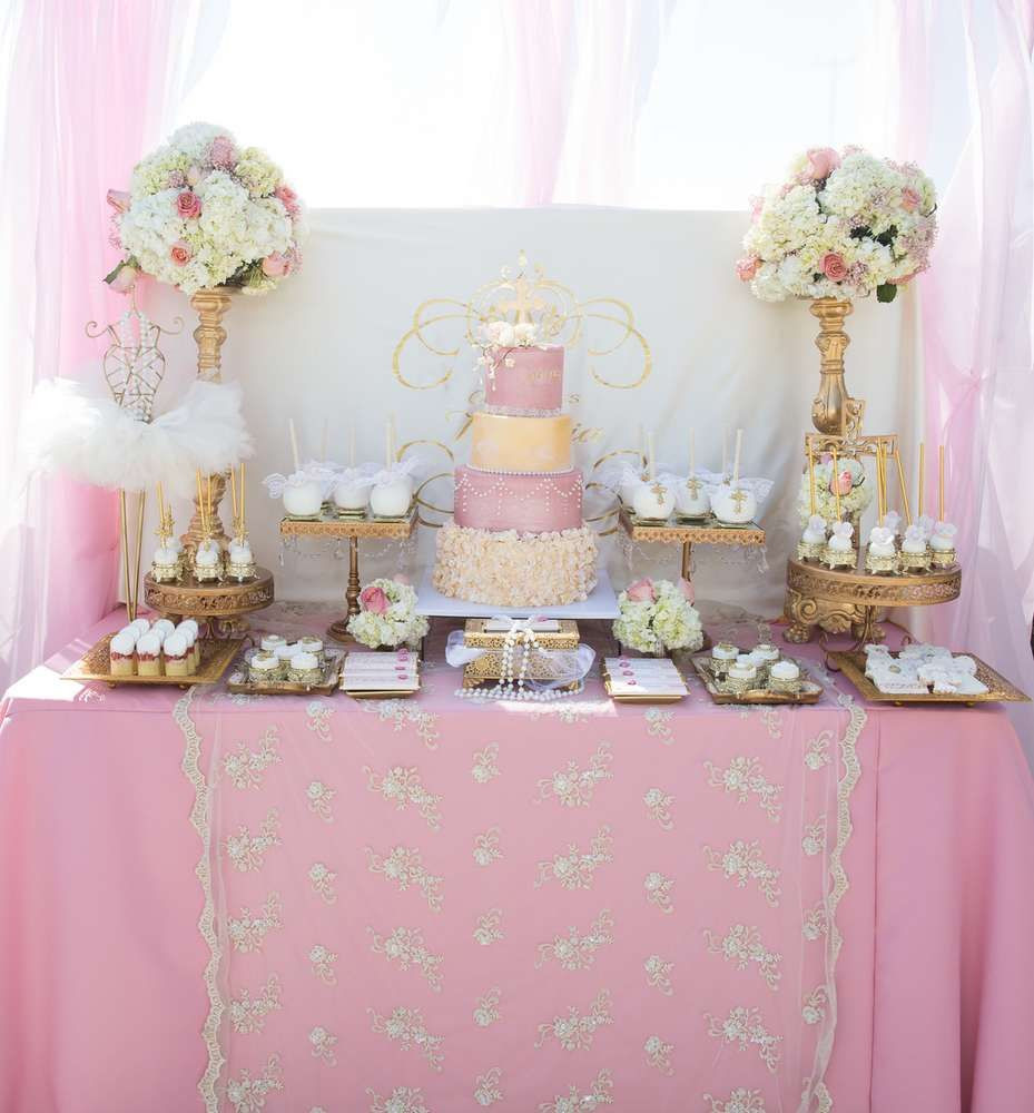 Birthday Decorations For Girls
 Gorgeous pink and gold baptism party See more party ideas
