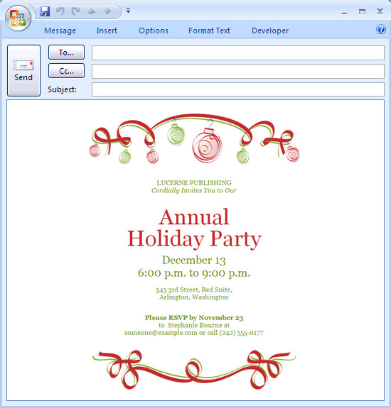 Birthday Invitation Email
 Christmas Lunch Invitation Email