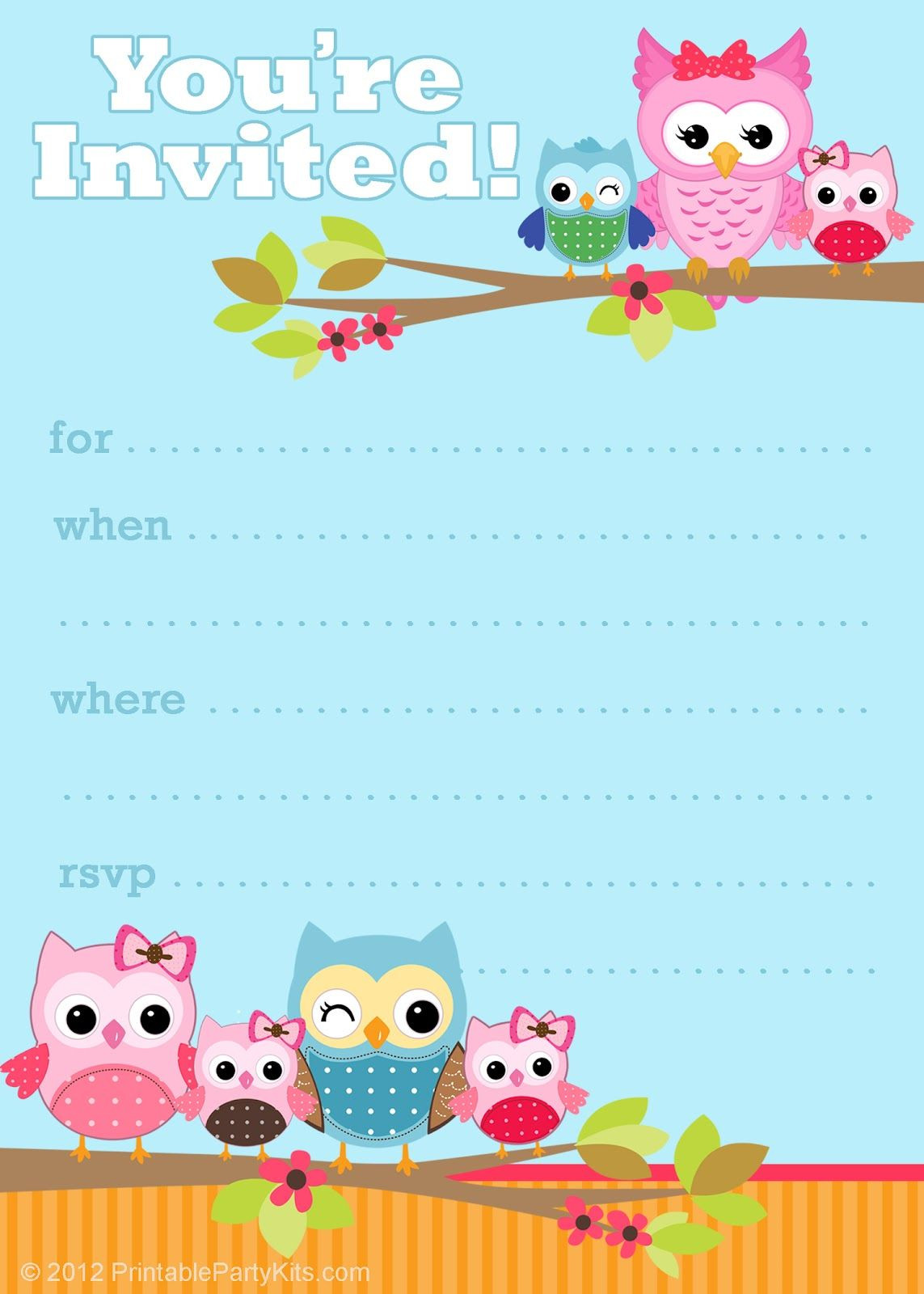 Birthday Invitation Online
 Owl Birthday Cards to Print for Free