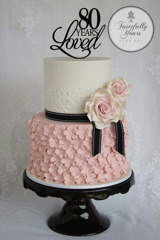 Birthday Party Ideas For 80 Year Old Woman
 Black white and pink 80th Birthday cake
