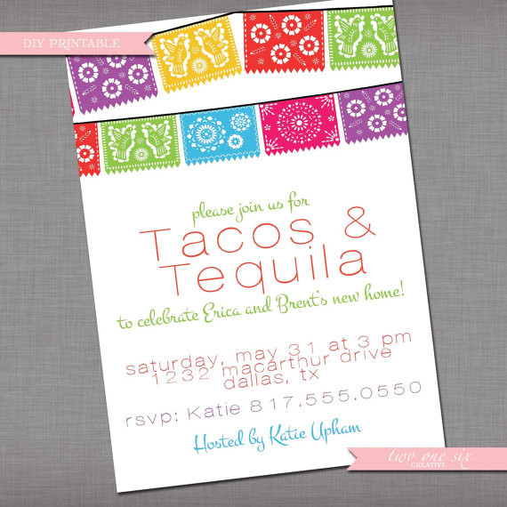 Birthday Party In Spanish
 Fiesta Mexican Spanish Theme Event Invitation Tacos and