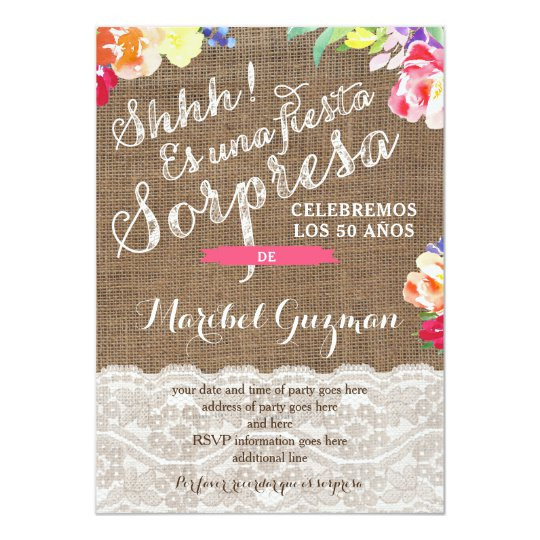 Birthday Party In Spanish
 Surprise birthday party invites for Lady Spanish