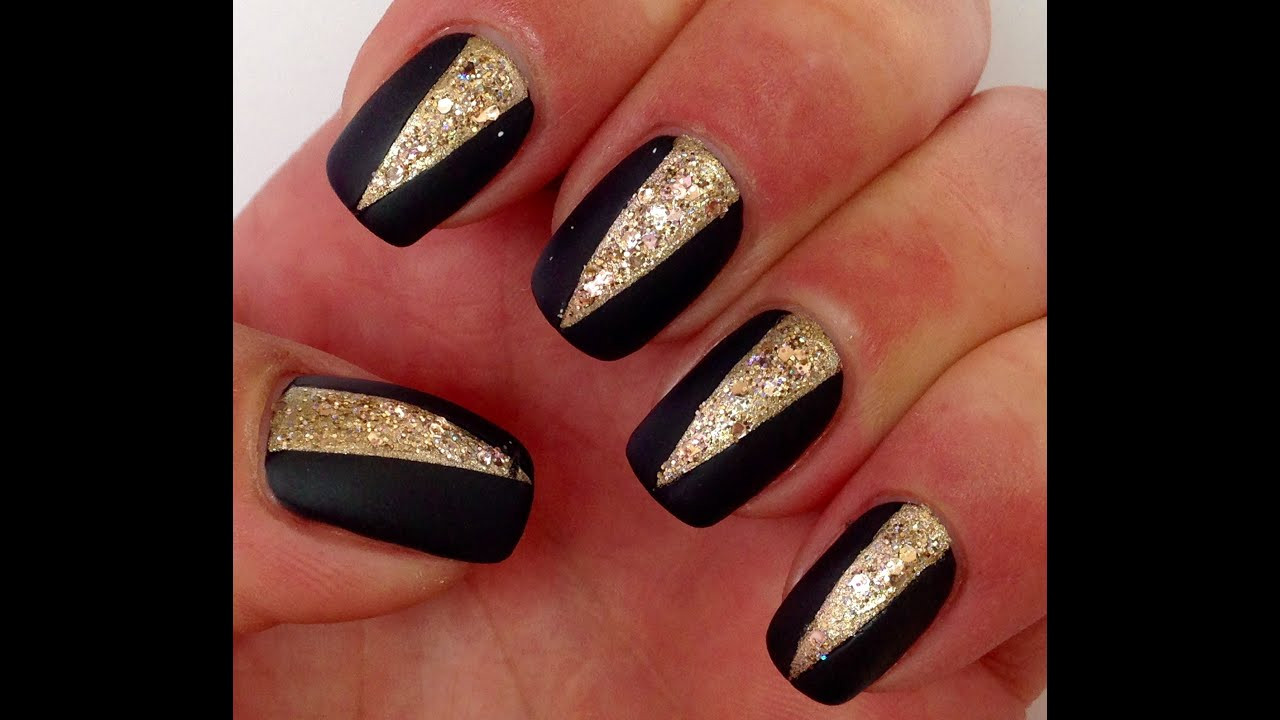 Black And Gold Nail Ideas
 Easy Matte BLACK & GOLD Nails TUTORIAL