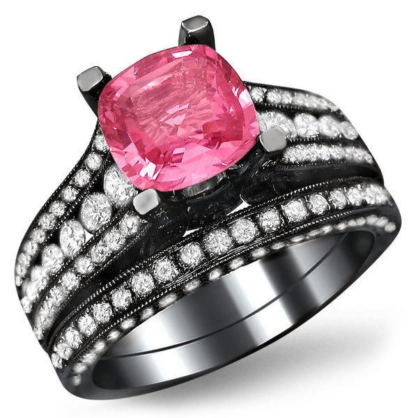 Black And Pink Wedding Rings
 Noori 18k Black Gold 1 7 8ct TDW White Diamond and Cushion