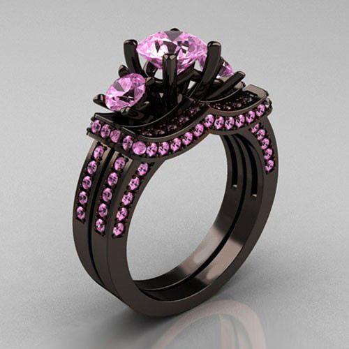 Black And Pink Wedding Rings
 Light Pink Cubic Zirconia Silver Black Plated Women s