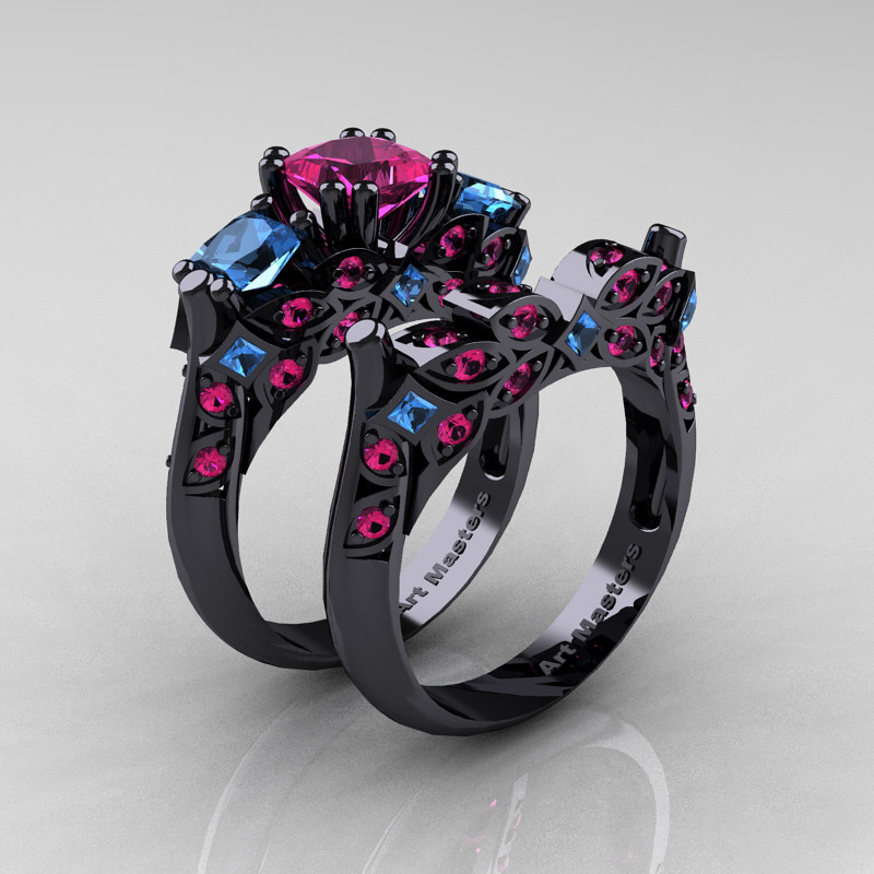 Black And Pink Wedding Rings
 Wonderful Black Gold Pink Sapphire Wedding Ring EE07