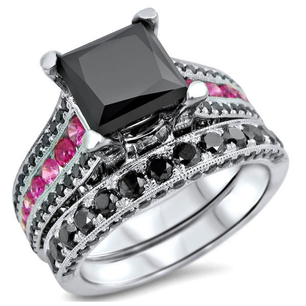 Black And Red Wedding Ring Sets
 14k White Gold 4 1 4ct TDW Certified Black Diamond and