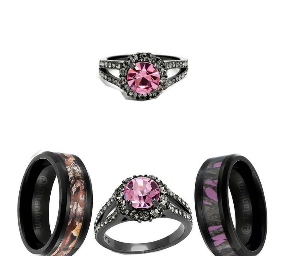 Black And Red Wedding Ring Sets
 HIS AND HER BLACK RED & PINK TITANIUM CAMO & HER SST