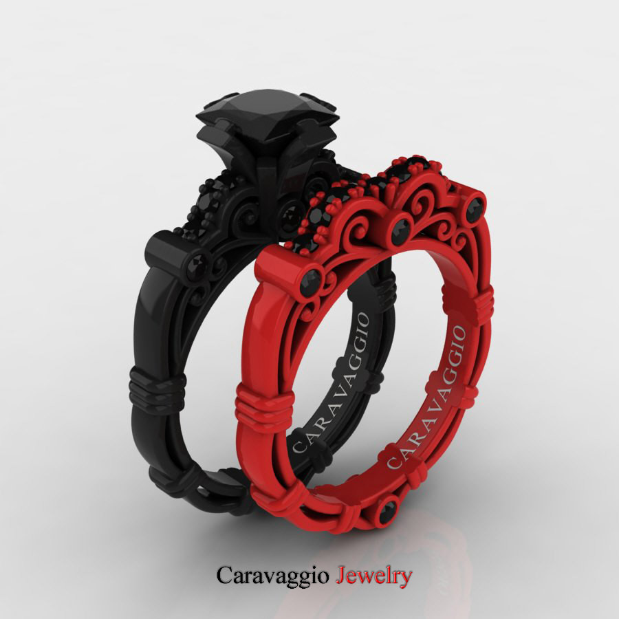 Black And Red Wedding Ring Sets
 London Exclusive Caravaggio 14K Black and Red Gold 1 25 Ct