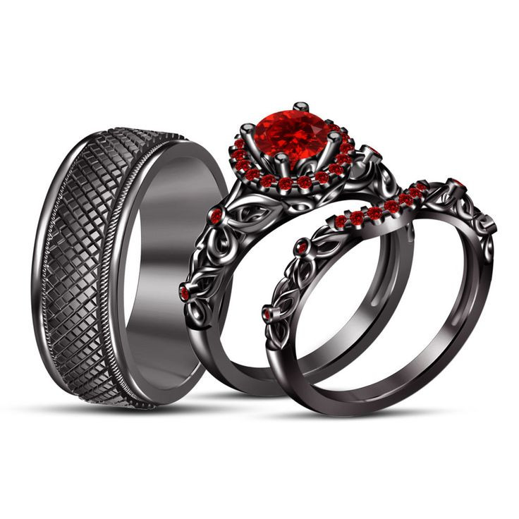 Black And Red Wedding Ring Sets
 14k Black Gold GP 1 10ct Red Garnet His Her Disney