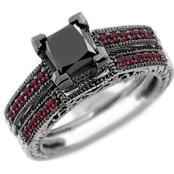 Black And Red Wedding Ring Sets
 1 75ct Princess Black Diamond & Red Ruby Engagement Ring Set