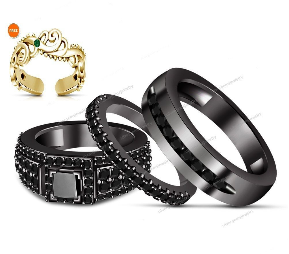 Black Diamond Rings For Her
 10K Black Gold Men Women His Her Diamond Engagement Bridal