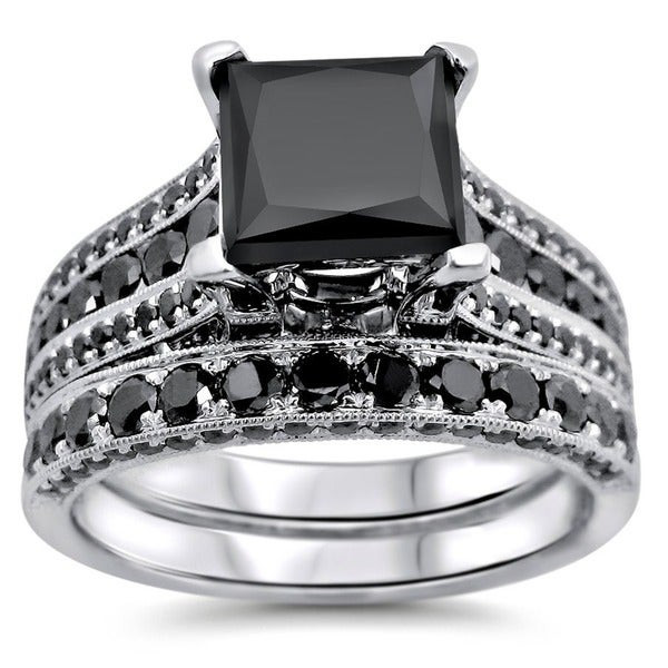 Black Diamond Wedding Ring Sets
 Shop 14k White Gold 3 8ct TDW Certified Princess Cut Black