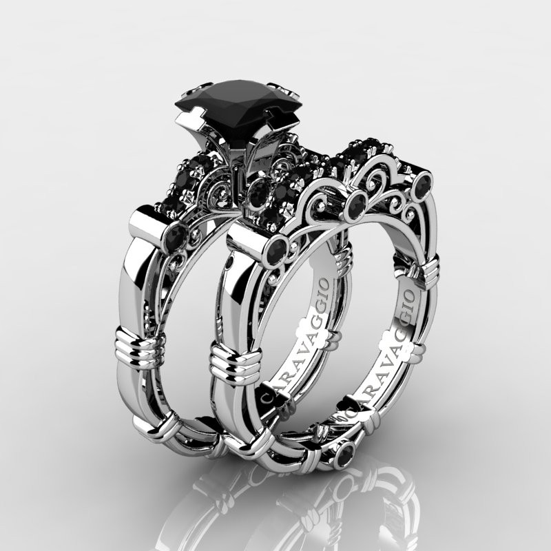 Black Diamond Wedding Ring Sets
 Art Masters Caravaggio 14K White Gold 1 25 Ct Princess