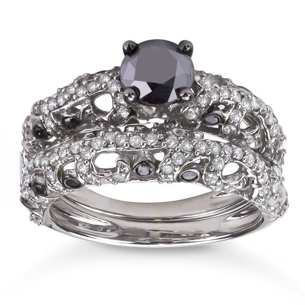 Black Diamond Wedding Ring Sets
 Shop Sterling Silver 2ct TDW Black and White Diamond