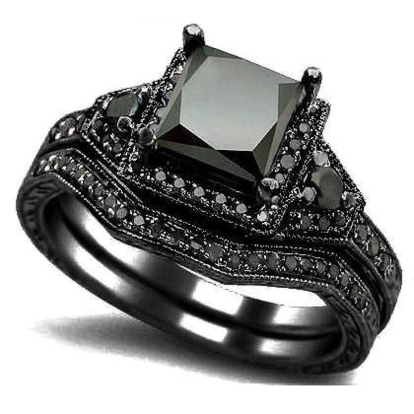 Black Diamond Wedding Ring Sets
 2019 SZ 5 11 Black Rhodium Wedding Ring Band Set