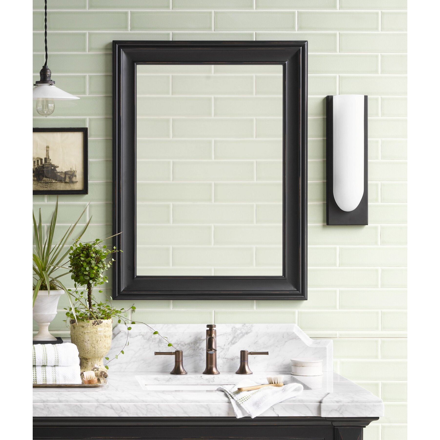 Black Framed Bathroom Mirror
 Traditional 24" x 32" Solid Wood Framed Bathroom Mirror in