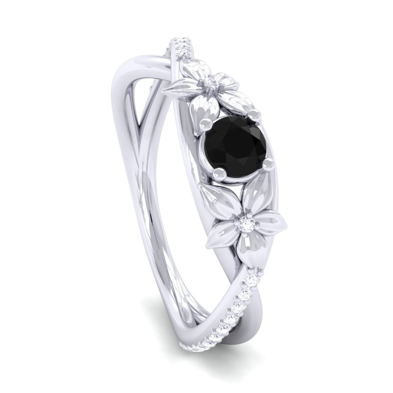 Black Onyx Wedding Ring
 Black yx IJ SI Diamonds Flower Wedding Ring Women Gift