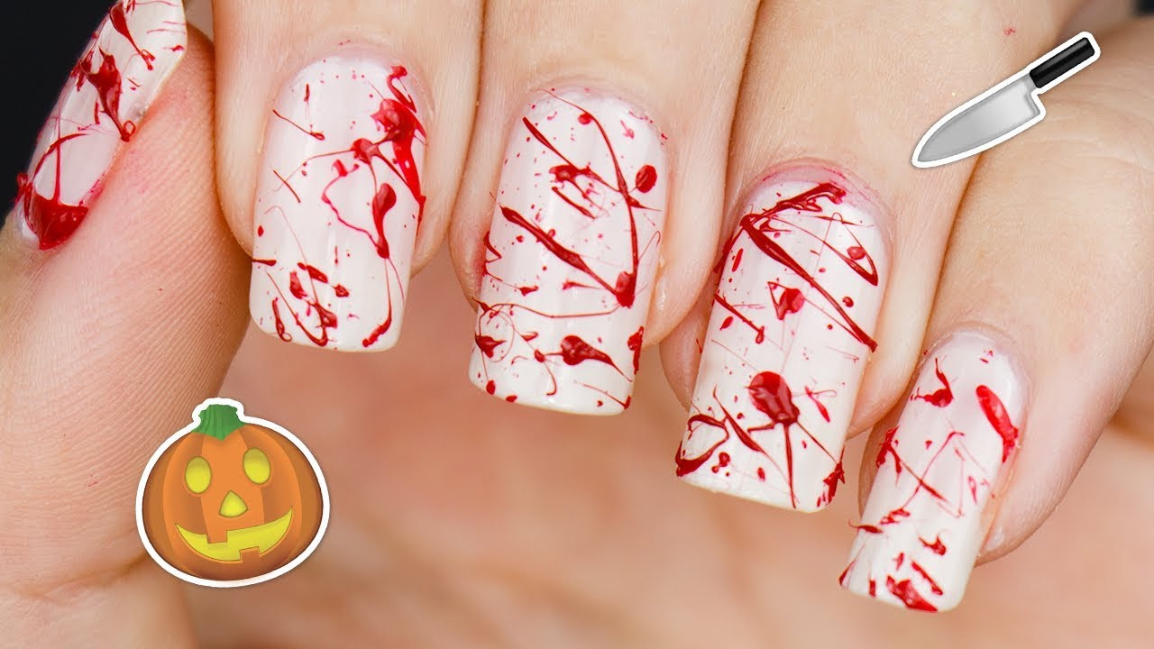 Bloody Nail Art
 BLOODY MURDER NAILS 🔪 Halloween 3D Blood Splatter Nail Art
