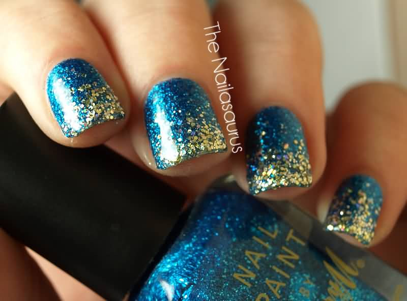 Blue And Gold Nail Art
 65 Most Beautiful Glitter Nail Art Designs